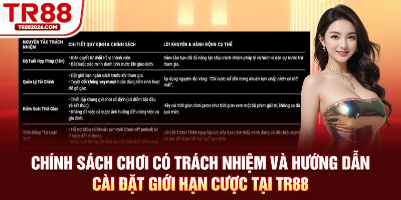 Chính sách chơi có trách nhiệm và hướng dẫn cài đặt giới hạn cược tại TR88